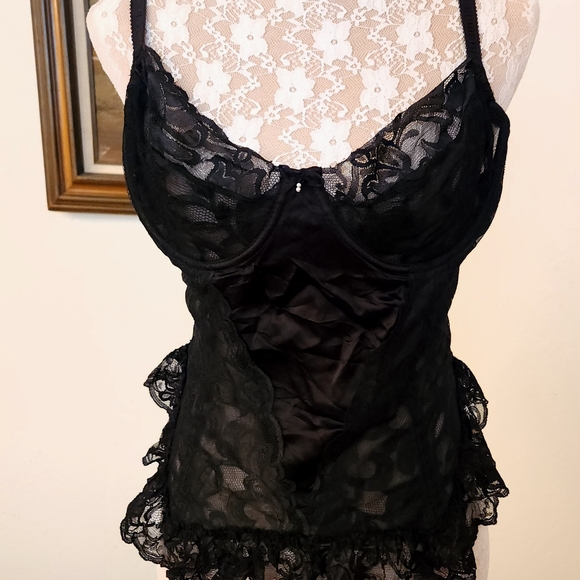 Vintage 1980s Black Satin & Lace Corset by Intimate Attitudes - Picture 9 of 14